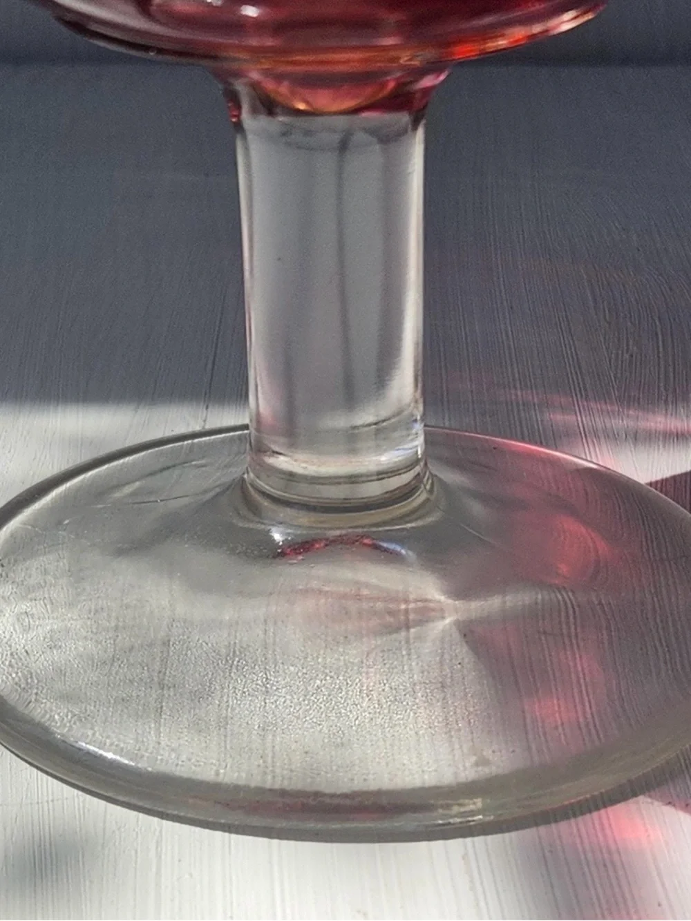 Vintage 1960s Bartlett Collins Ruby Red Thumbprint Goblet Glass Clear Stem 6”